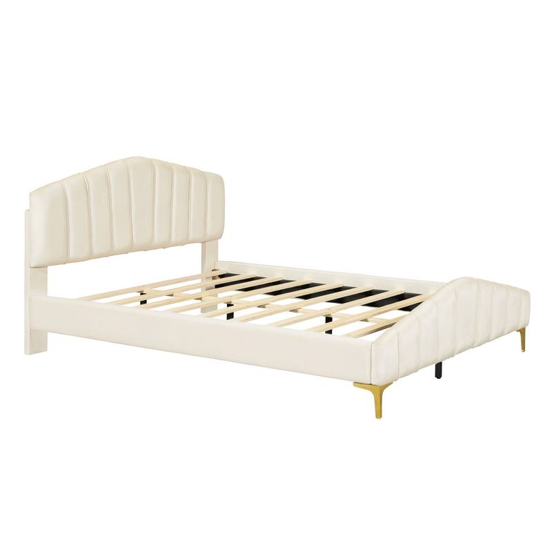 Queen Size Velvet Platform Bed with Metal Bed Leg