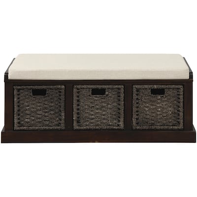 Entryway Bench with 3 Removable Classic Rattan Baskets - 43.7"L x 15.7"W x 17"H
