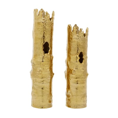 Aluminum Metal Tree Trunk Inspired Decorative Vase - Set of 2 Gold or Silver - CosmoLiving by Cosmopolitan