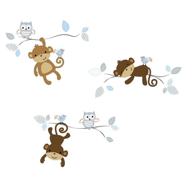 slide 1 of 1, Bedtime Originals Mod Monkey with Owls and Birds Blue/Gray/Brown Wall Decals/Appliques