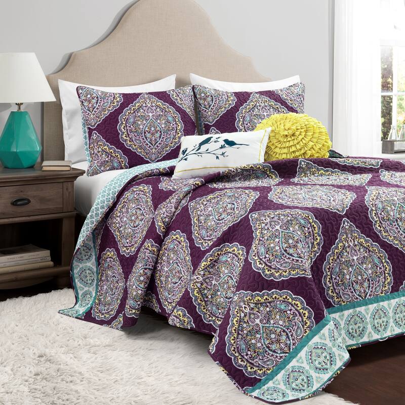 The Curated Nomad La Boheme 5-piece Quilt Set - Purple & Turquoise - Full - Queen