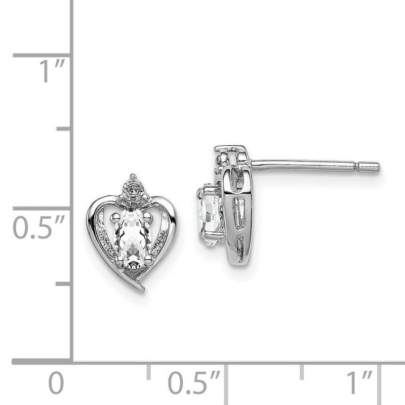Curata 925 Sterling Silver Polished Open back Post Earrings White Topaz and Diamond Earrings - 10x7mm Wide
