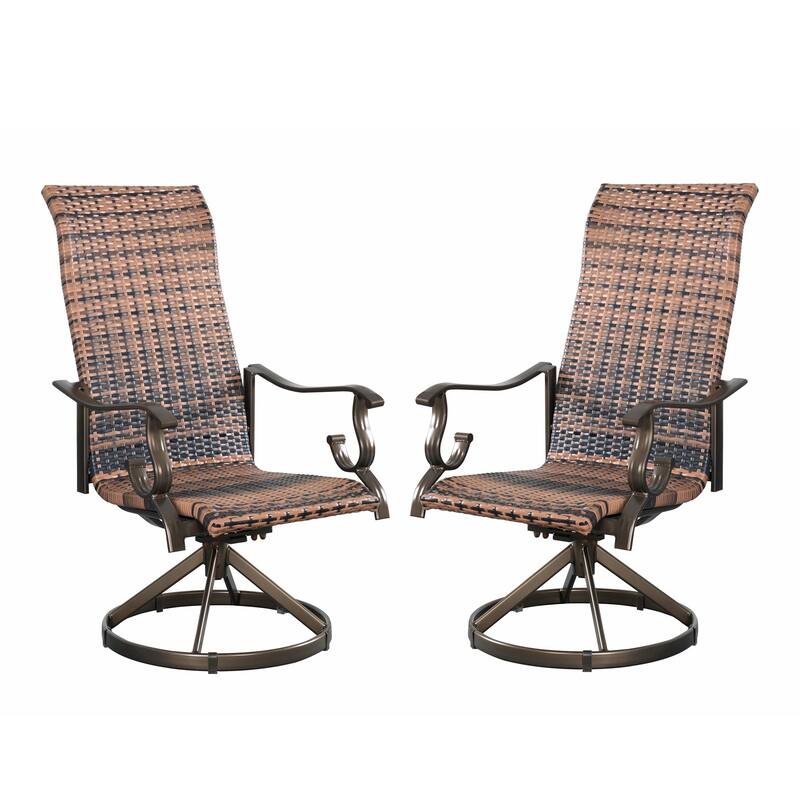 Set of 2 Westin Swivel Rocking Wicker Patio Dining Chairs- Brown - Bronze
