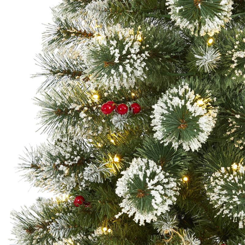 5’ Frosted Swiss Pine Berries Artificial Christmas Tree Warm Clear LED - 5 Foot