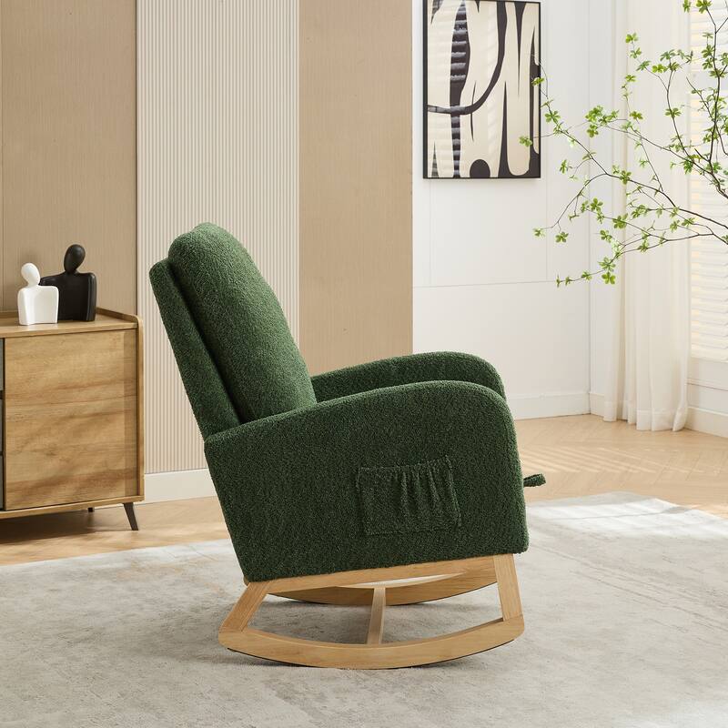 25.4"W Rocking Chair, High Back Glider Chair with Retractable Footrest, Side Pocket, Accent Armchair with Rubber Wood Legs