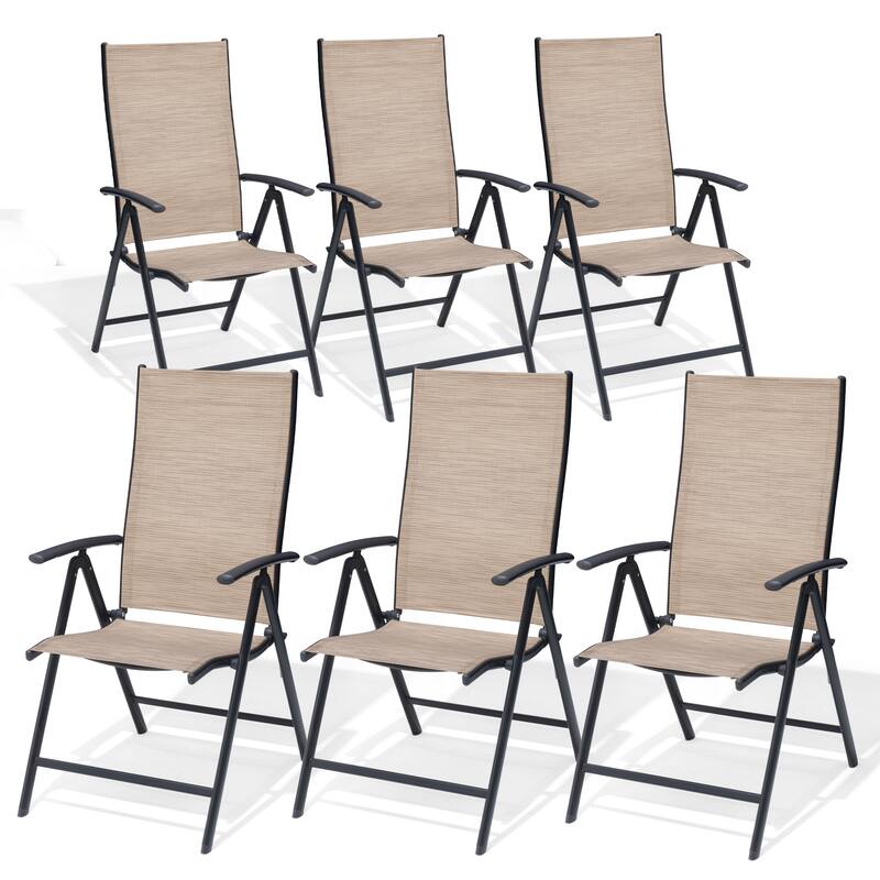 Pellebant Outdoor Durable Adjustable Reclining Folding Chair - Espresso-6PC