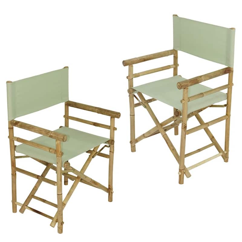 Patio Indoor Outdoor Folding Bamboo Director Chair Set of 2 - Forest green
