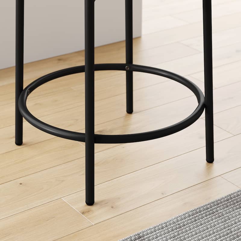 Isaac Modern Backless Metal Round Bar Stool with Boucle Padded Seat and Metal Base