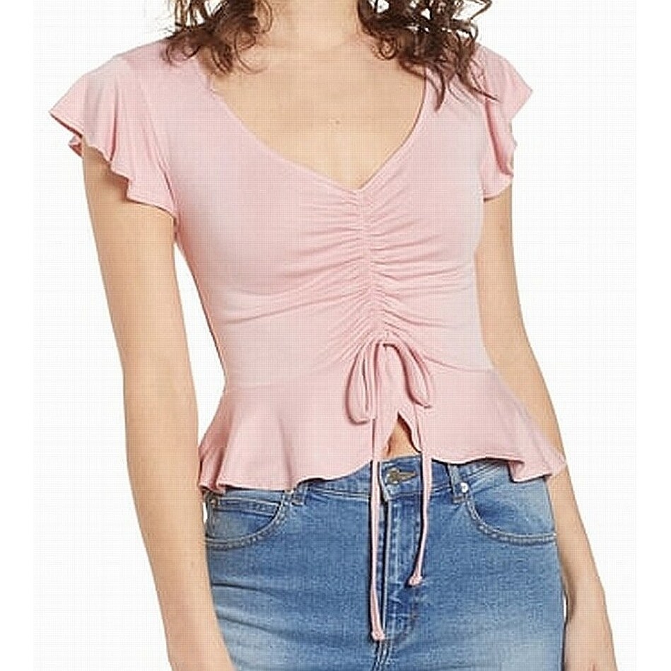 Shop Chloe Katie Pink Ruffled Ruched Women S Large L V Neck Knit