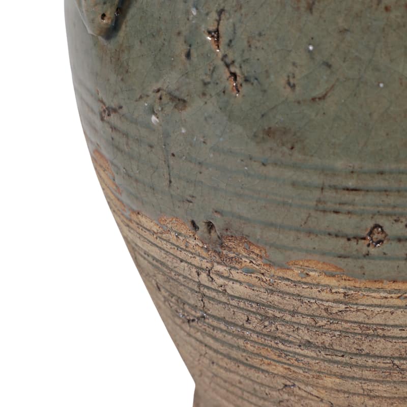 Terracotta Table Vase with Weathered Finish and Handles for Home Decor
