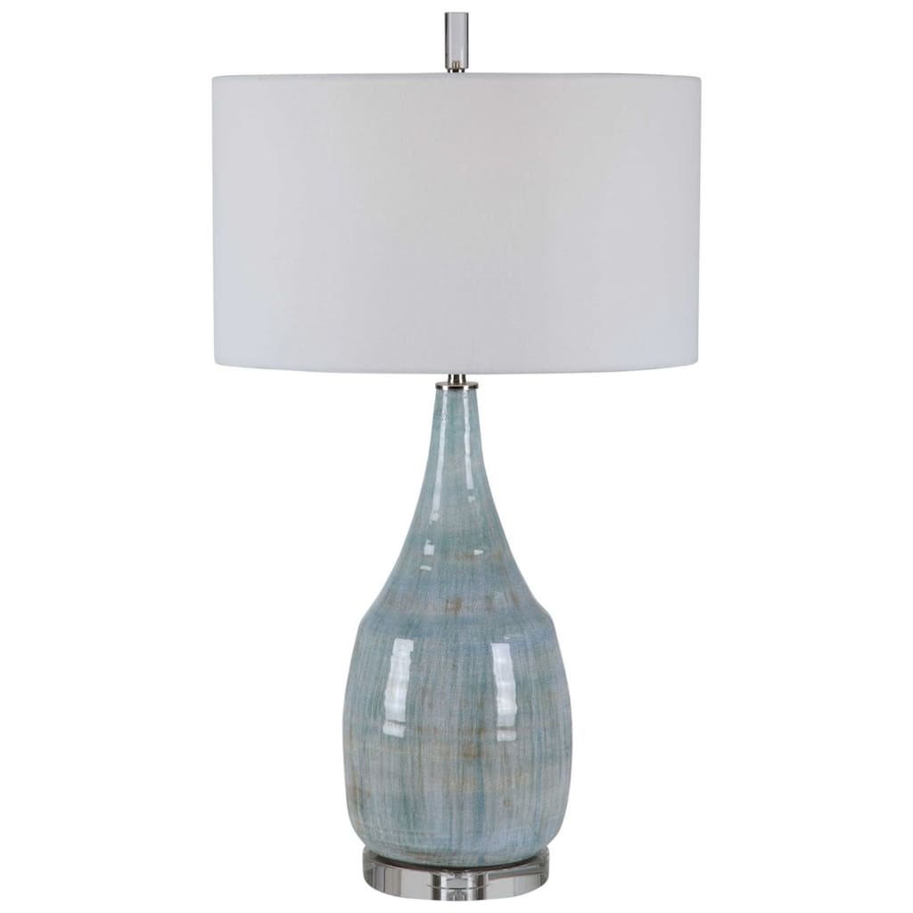 Coastal Style Crackle Glaze Table Lamp with White Drum Shade - 30.5" - Aqua Blue