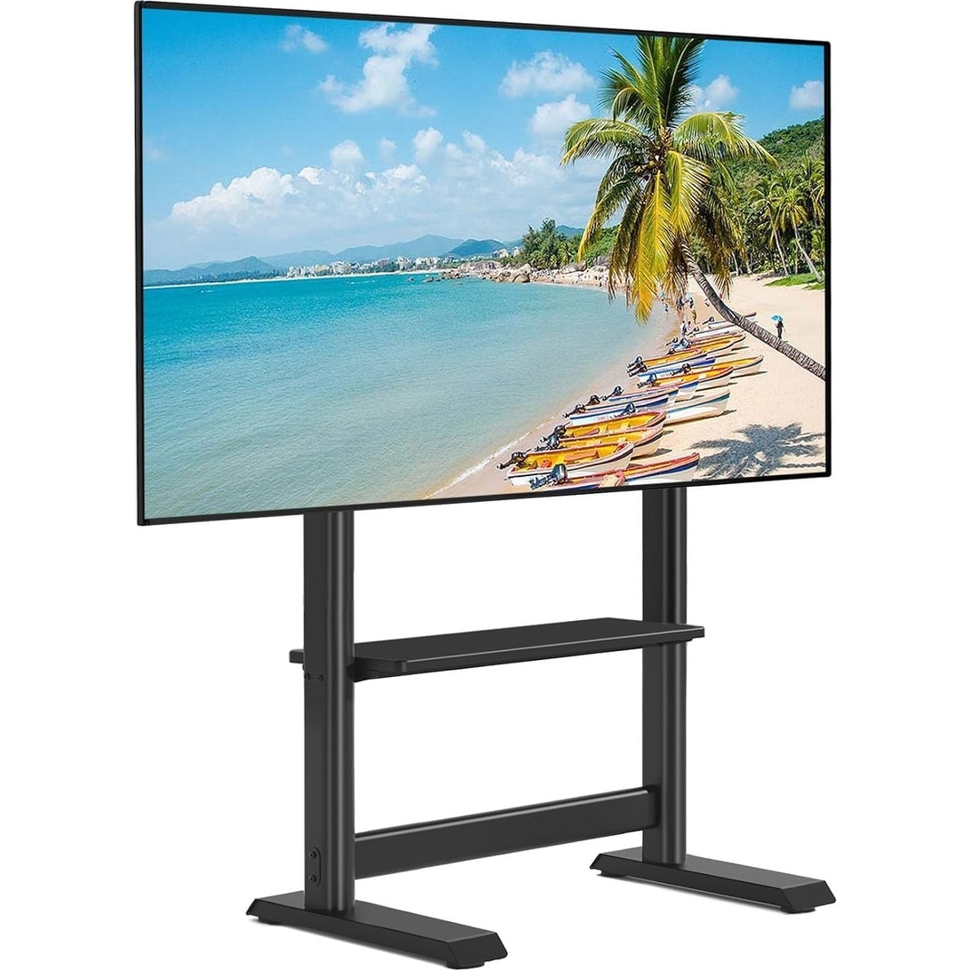 Floor TV Stand for 55-100 inch TVs, Height Adjustable with Storage Shelf, Black