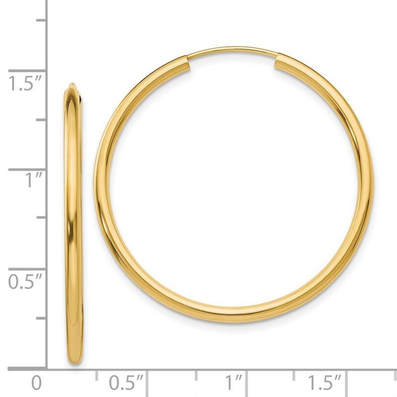Curata 14k Yellow Gold 35x2mm Polished Round Endless Hoop Earrings