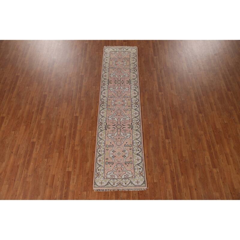 Pink Oushak Style Runner Rug Handmade Wool Carpet - 2'6"x 10'2"