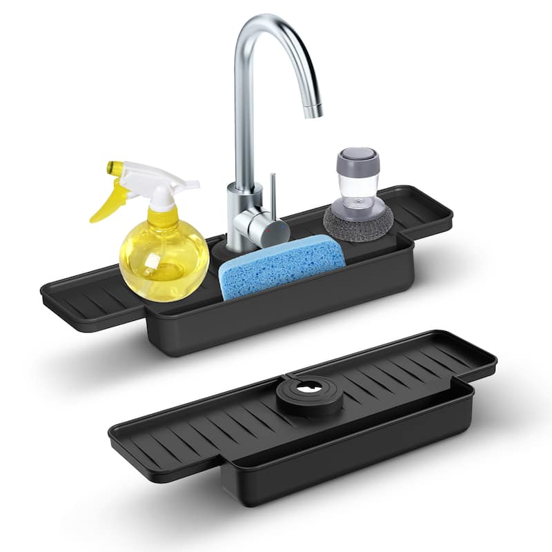 Cheer Collection Silicone Sink Splash Guard and Non-Slip Soap Holder - Black