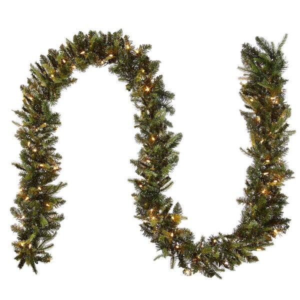 slide 2 of 3, 9 x 10 Fraser Grande Garland with Clear Lights - Green
