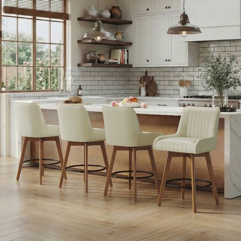 26" Faux Leather Upholstered Wood Swivel Counter Stool Set of 3 or 4 - 38.8"H x 20.5"W x 21.7"D