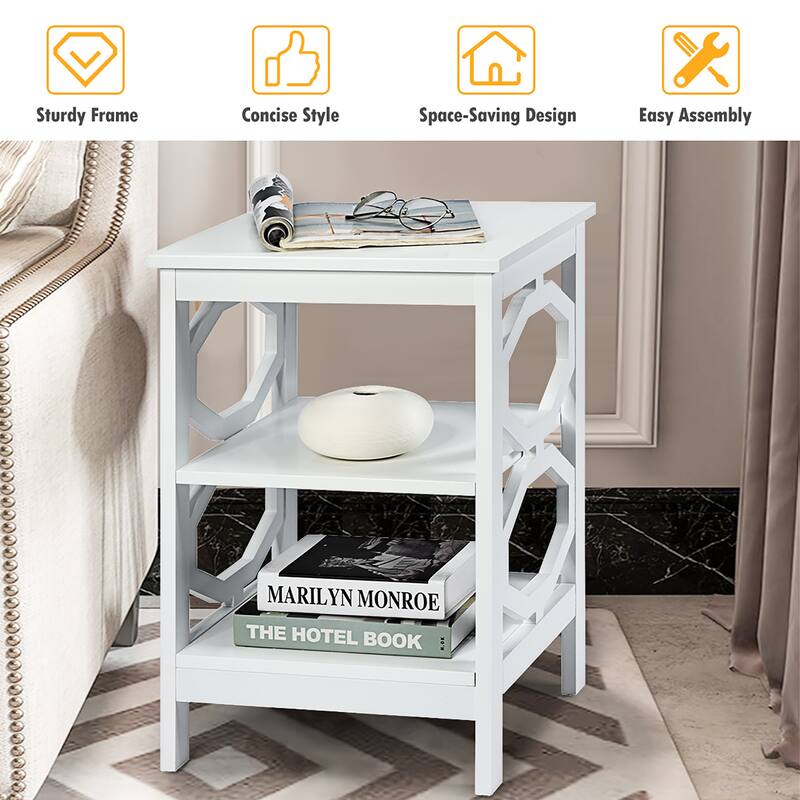 Costway 3-tier Nightstand Sofa Side End Accent Table Storage Display