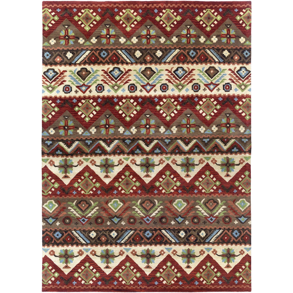 Hand-tufted Red Southwestern Aztec Passion New Zealand Wool Area Rug (8' x 11') - 8' x 11' - 8' x 11'