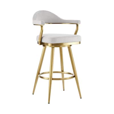 Silver and Gold Fabric and Stainless-Steel Counter Height Swivel Bar Chair