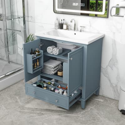 30" Bathroom Vanity with Sink Combo, Multi-functional Bathroom Cabinet with Doors and Drawer, Solid Frame and MDF Board