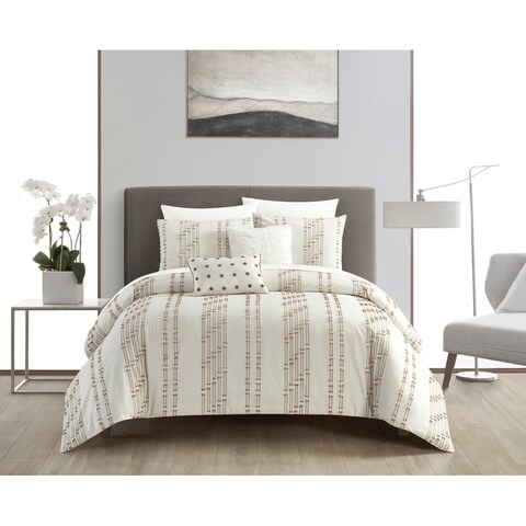 NY&C Home Desiree 9 Piece Clip Jacquard Cotton Shell with Textured Stripe Pattern Comforter Set