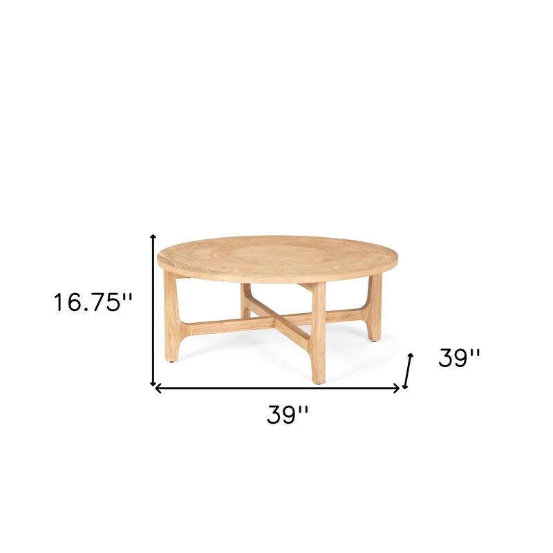 HomeRoots 39" Natural and White Solid Wood Round Distressed Coffee Table - 39' X '16.75' X '39