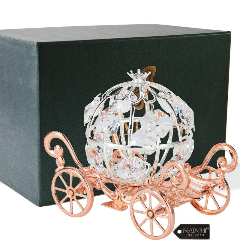 Matashi Rose Gold Crystal Studded Small Cinderella Pumpkin Coach Ornament Gift