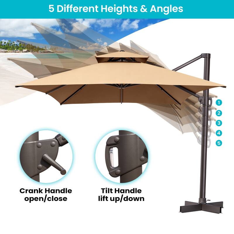 Outdoor 10X13 FT Dual Top Patio Cantilever Umbrella with Rod Base
