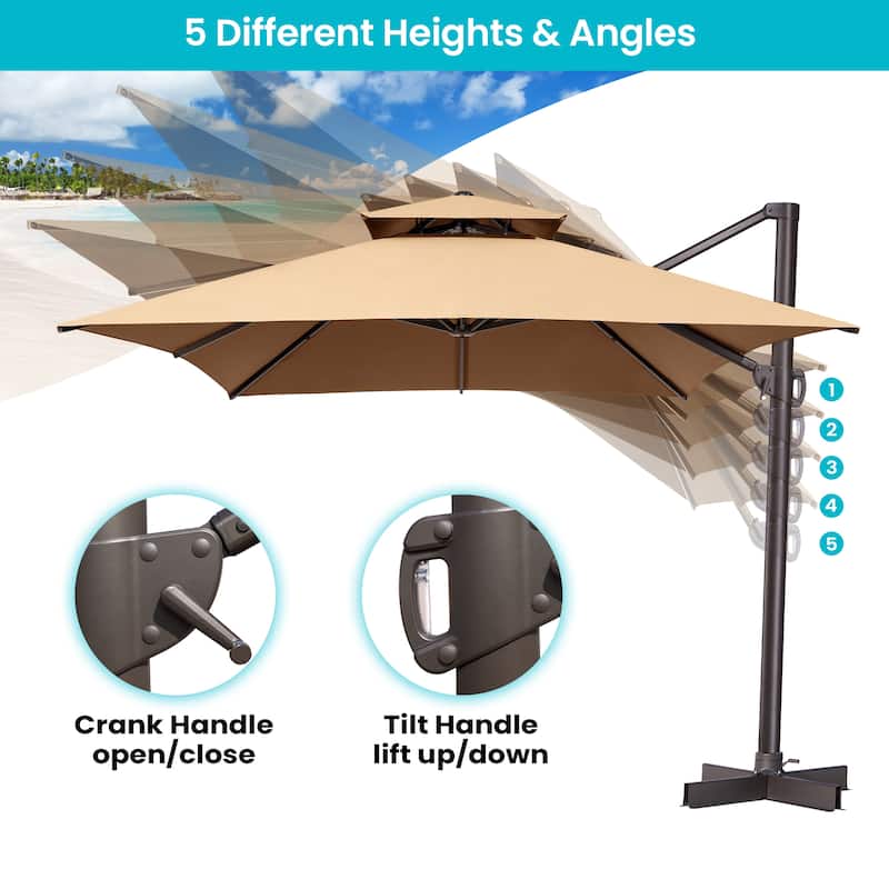 Pellebant Outdoor 10X13 FT Dual Top Patio Offset Umbrella 360 degrees Rotation with No Base