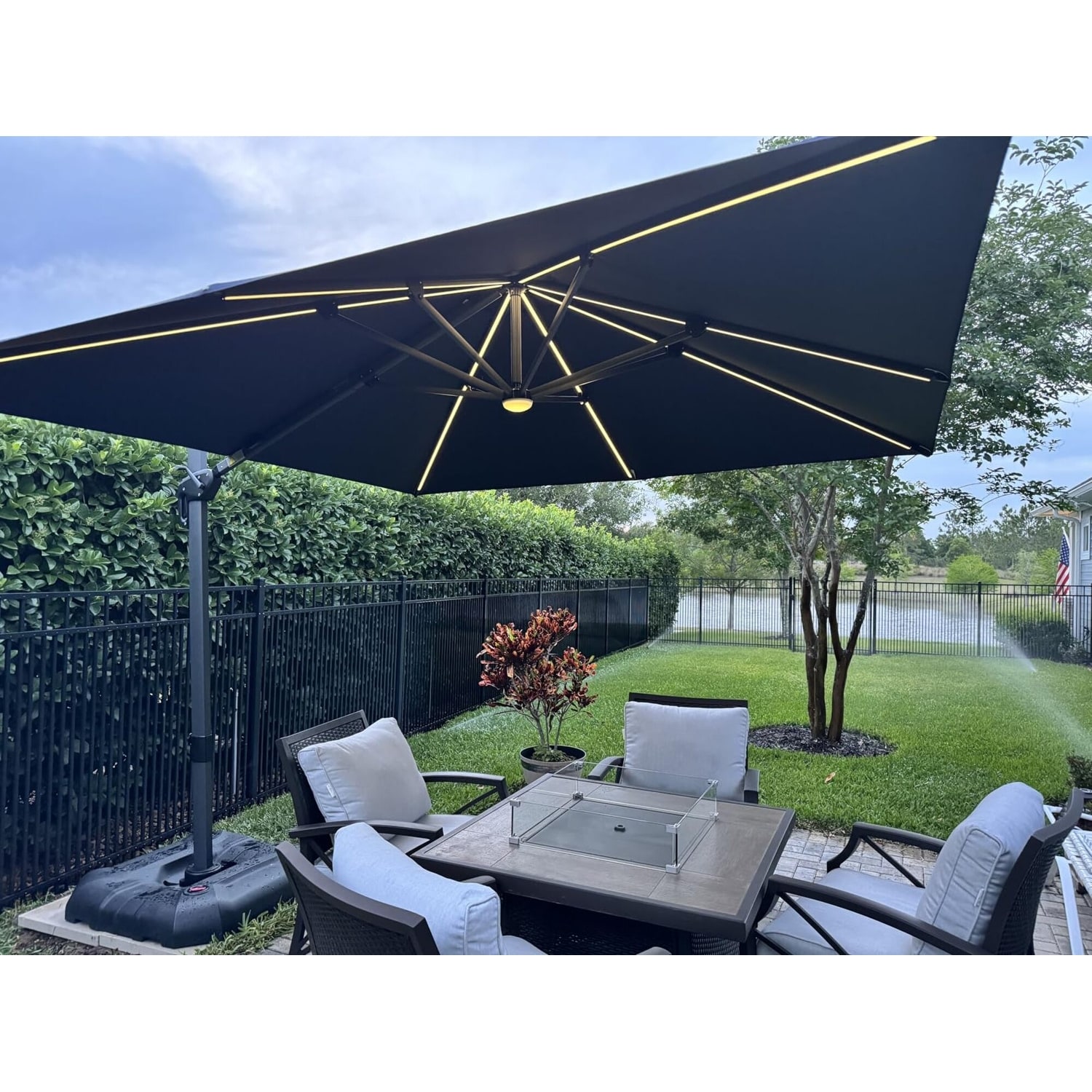 PURPLE LEAF 10 ft Square 360 Degree Swivel Patio Cantilever Umbrella with LED Light