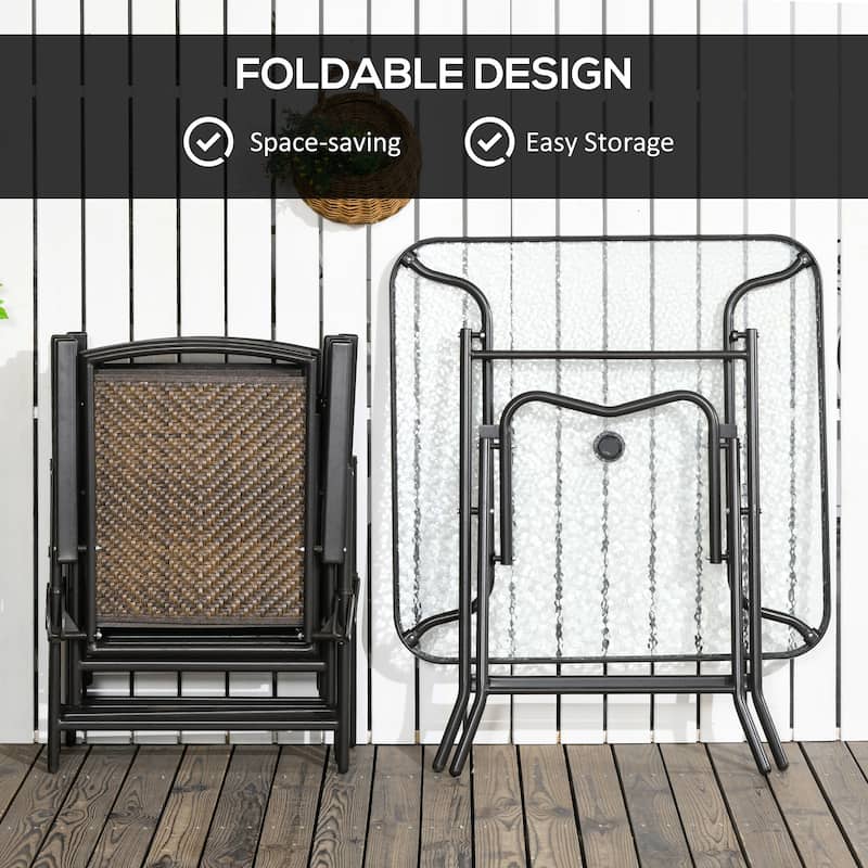 Outsunny 5 Pieces Wicker Patio Dining Set, Foldable Outdoor Table and Chairs, Wicker Furniture Dining Set with Umbrella Hole