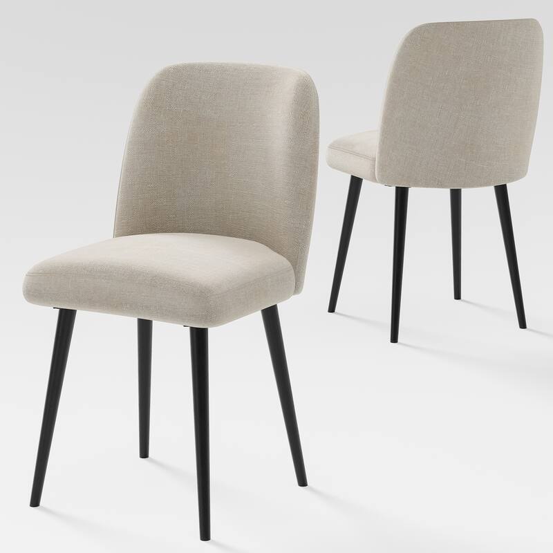 2Pcs Upholstered Dining Chairs Modern Fabric Kitchen Chairs with Padded Seat & Sturdy Metal Legs Side Chairs - Beige+Black Leg - 32 in. x 23 in.