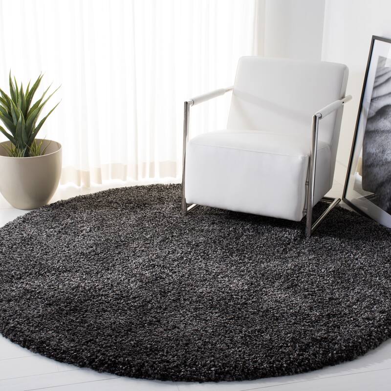SAFAVIEH Royal Shag Soffia 2-inch Thick Rug - 6'7" x  6'7" - Lump of Coal - Round