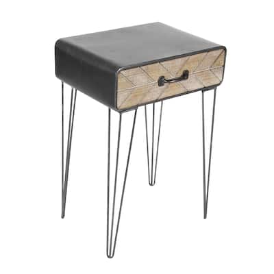 Metal Single Drawer Side End Accent Table - Black - Roche River Decor