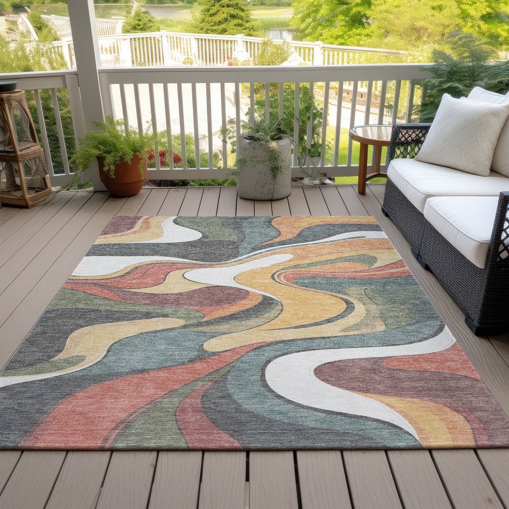 Machine Washable Indoor/Outdoor Soft Contemporary Chantille Rug