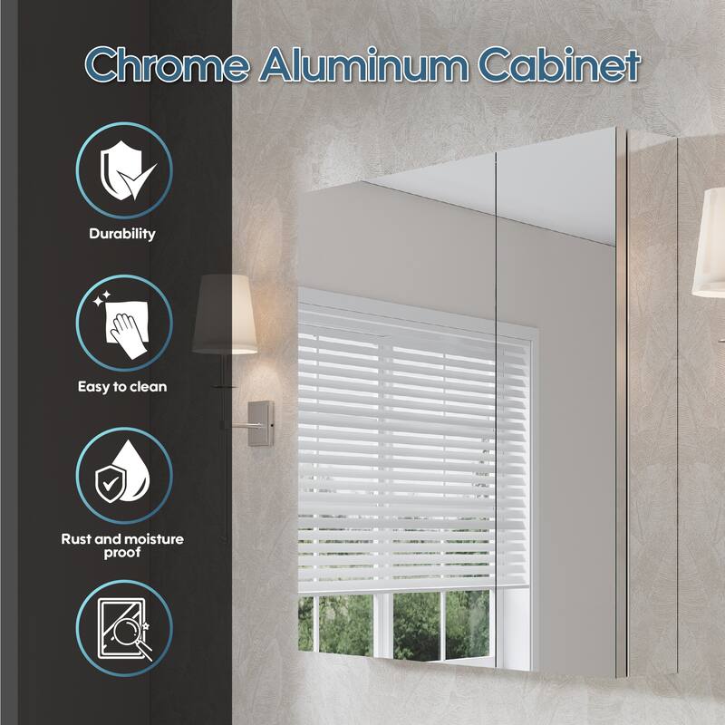 Recessed or Surface Wall Mount Bathroom Medicine Cabinet With Adjustable Glass Shelves