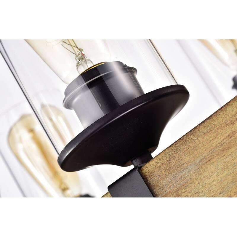 Matte Black and Vintage Wood 6-Light Linear Island Lighting