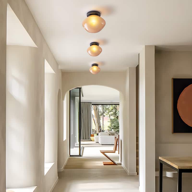 7.1" W Mid-Century Modern Matte Black Wall Sconce with Hand-Blown Smoked Gray/Pink Glass Shade for Bathroom, Staircase