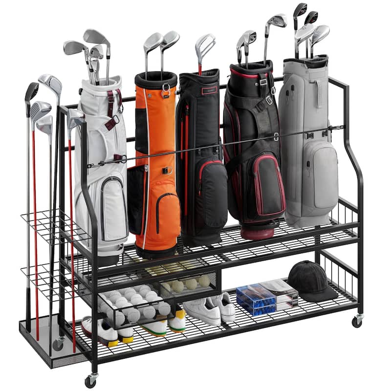Moasis Sports Rack Equipment Garage Organizer Golf Sports Storage With Wheels - Black