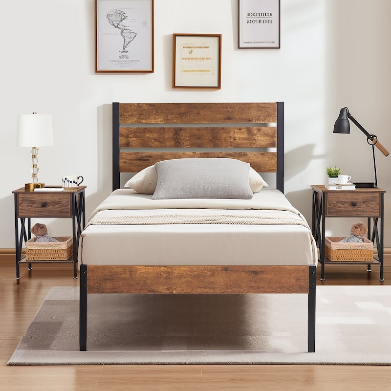 Javlergo Modern 3-Pieces Bedroom Set with Platform Bed Frame and Nightstands
