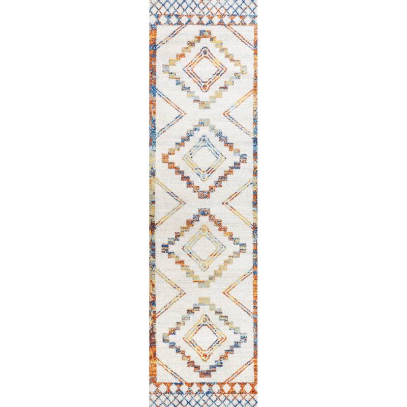 JONATHAN Y Williamsburg Moroccan Beni Souk Area Rug - 2 X 8 - Ivory/Blue/Orange