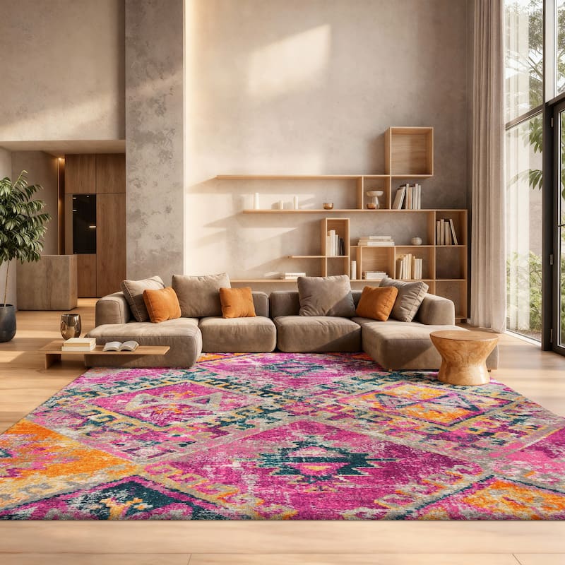 SAFAVIEH Madison Merlene Vintage Boho Oriental Rug - 8' x 10' - Fuchsia/Blue