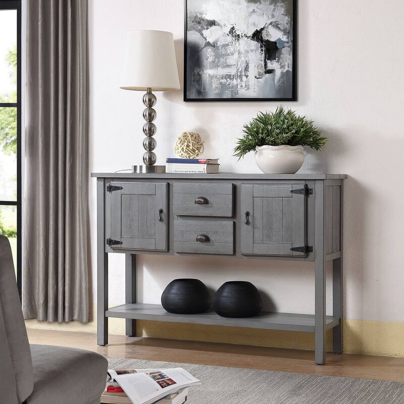 Solid Wood Sideboard Console Table with 2 Drawers - Grey