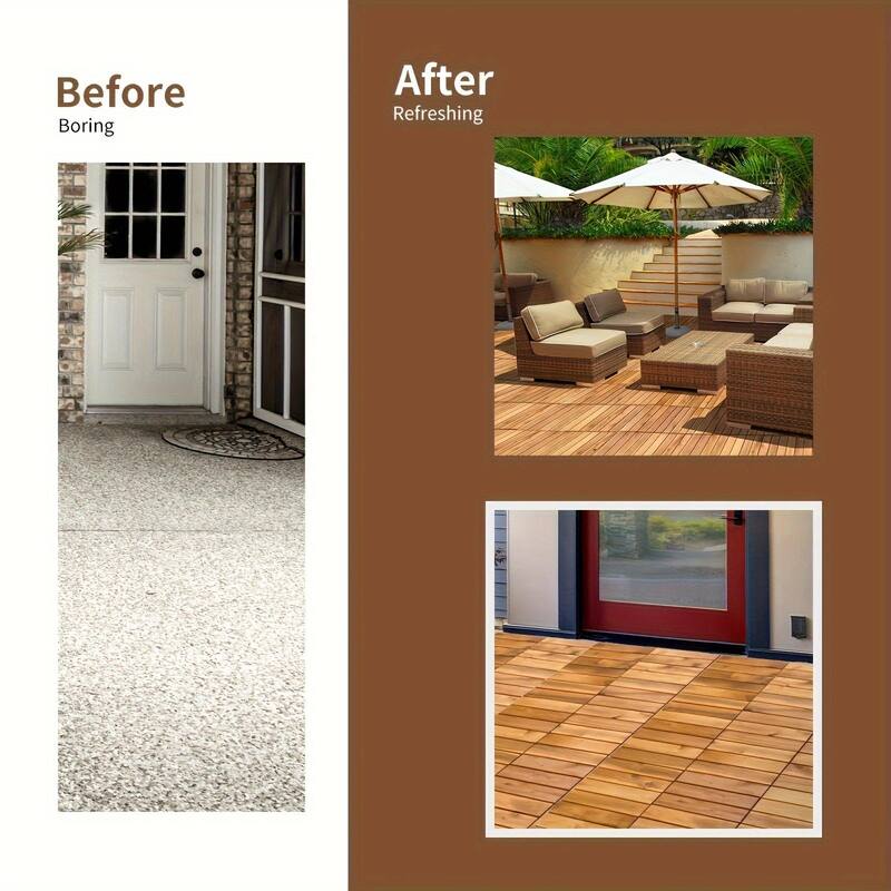 27pcs Interlocking Patio Deck Tiles 11.8 x 11.8in Wood Floor Tiles Outdoor Flooring for Patio Garden Deck Poolside