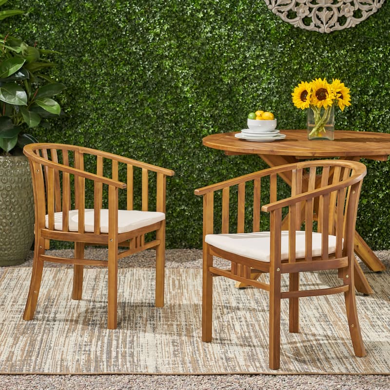Roomfitters Outdoor Wooden Dining Chairs with Cushions, Set of 2