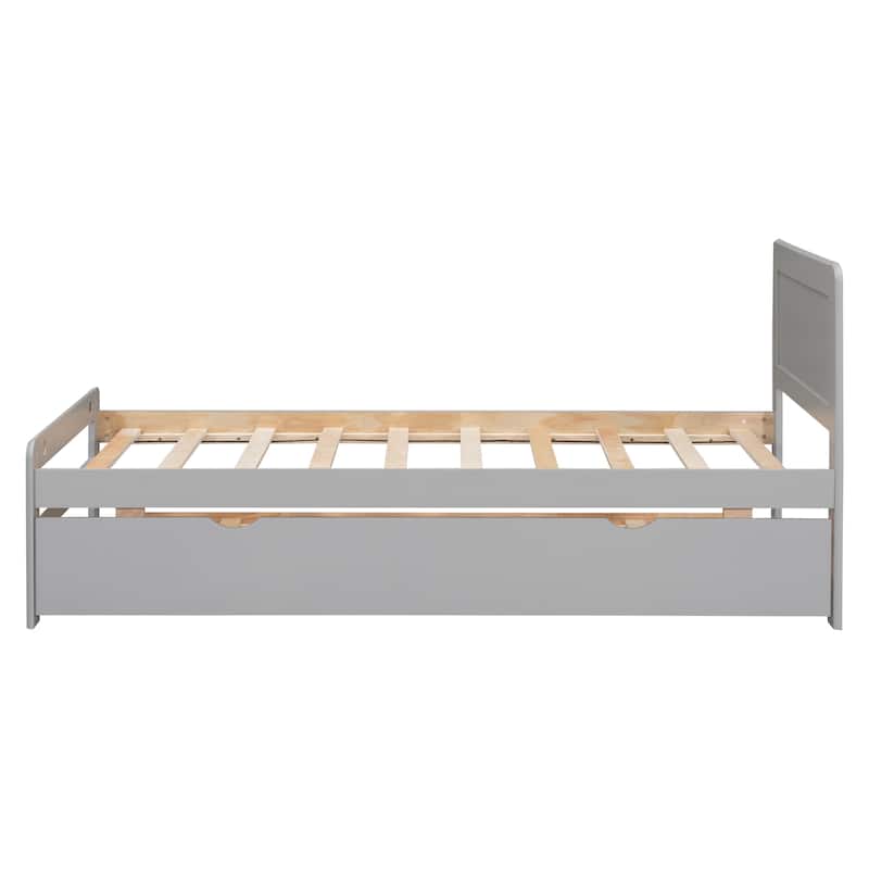 Grey Solid Wood Twin Bed with Trundle
