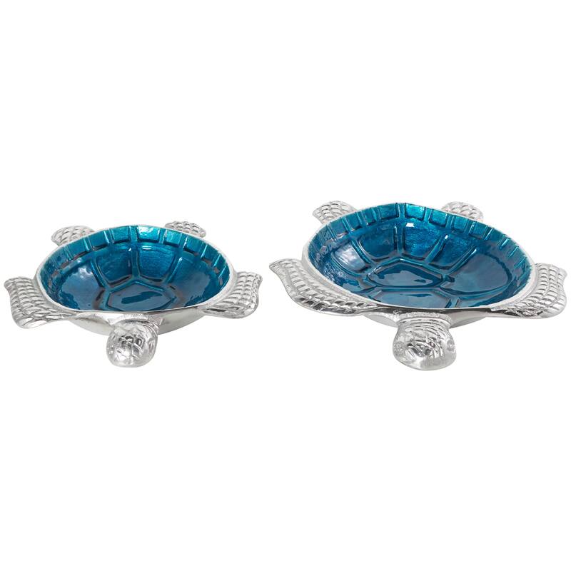 Aluminum Metal Enameled Turtle Decorative Bowl with Silver Metal Exterior (Set of 2)