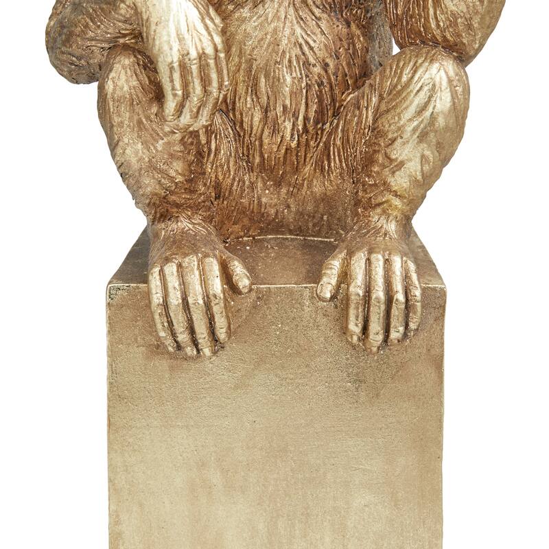 Gold Resin Monkey Decorative Sculpture (Set of 2) - 7 x 6 x 18 and 5 x 6 x 13