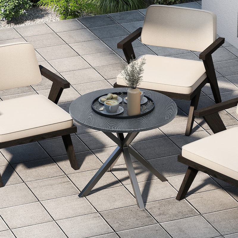 Gymax 34 Inch Round Patio Bistro Table w/ Wood-Like Top & X-Shaped